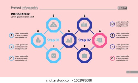 Seven elements process chart slide template. Business data step diagram design. Creative concept for infographic, presentation. Can be used for topics like management, consulting and workflow.