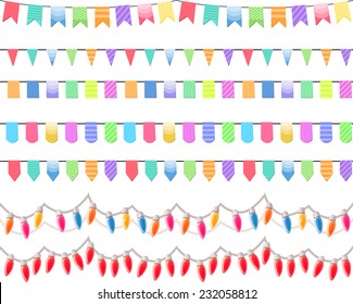 Seven festive horizontal seamless patterns. Endless texture is useful for holidays, Birthday parties, Christmas.