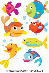 seven fish swimming and blowing bubbles