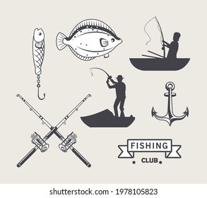 seven fishing sport set icons