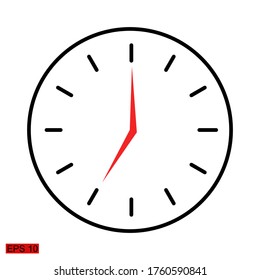 
at seven with a flat style. illustration of a wall clock