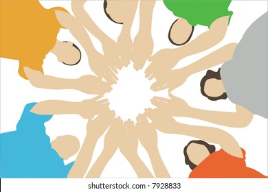 Seven friends have connected hands vector