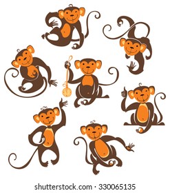 Seven funny monkeys. Time of pampering in young animals.