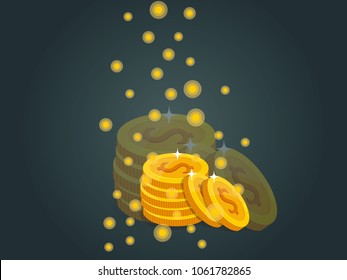 Seven Gold coins vector EPS10 icon with dollar sign. on dark Background. Vector illustration.