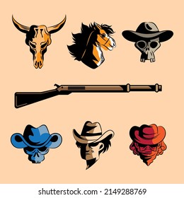 seven gunslinger wild west set icons