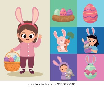seven happy easter set icons