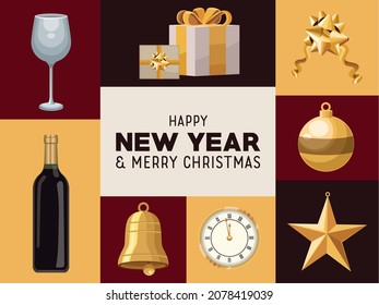 seven happy new year set icons