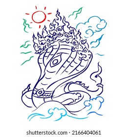 Seven headed Naga art vector for background, illustration, decoration