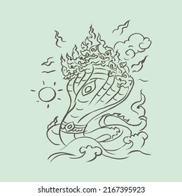 Seven headed Naga art vector for card, illustration, background