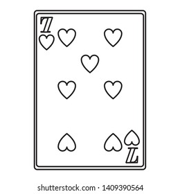 seven of hearts card icon cartoon black and white vector illustration graphic design