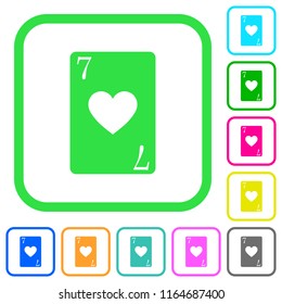 Seven of hearts card vivid colored flat icons in curved borders on white background