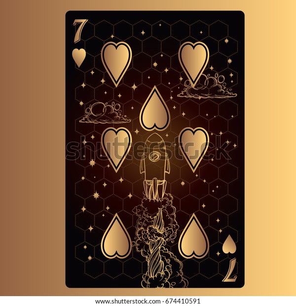 Seven Hearts Playing Card Original Design Stock Vector (Royalty Free