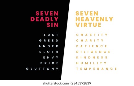 Seven Heavenly Virtue and Deadly Sin. simple and minimalist