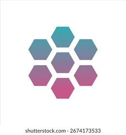 Seven hexagons arranged in a flower-like pattern with a color gradient on a white background