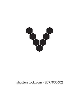 seven hexagons letter v simple symbol logo vector