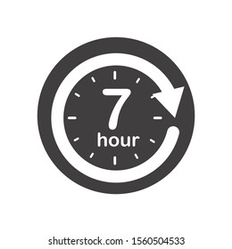 Seven hours round icon with arrow. Black and white vector symbol.