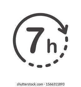 Seven hours round icon with arrow. Black and white vector symbol.