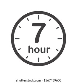 Seven hours round icon with arrow. Black and white vector symbol.