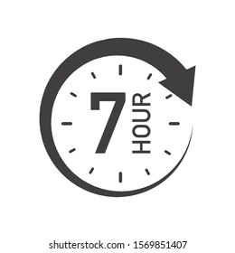 Seven hours round icon with arrow. Black and white vector symbol.