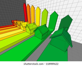 seven houses certified in seven energetic classes in a business diagram