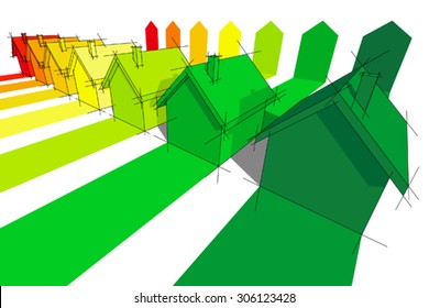 seven houses certified in seven energy classes in energy rating diagram