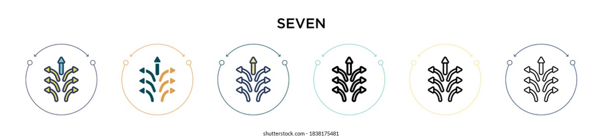 Seven icon in filled, thin line, outline and stroke style. Vector illustration of two colored and black seven vector icons designs can be used for mobile, ui, web
