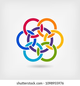 seven interlocked circles in rainbow colors. vector illustration - eps 10