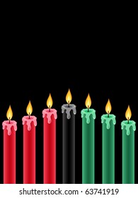 seven kwanzaa candles lightning on the black background