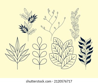 seven laurel branches and leafs icons