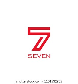 Seven logo design, line concept with red color.