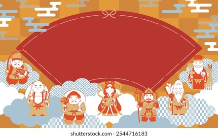 Seven Lucky Gods and Japanese-style design background