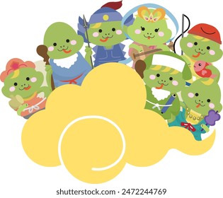 Seven Lucky Gods set of zodiac snakes coming on clouds