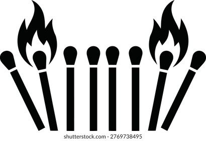 Seven matchsticks with two burning at each end illustration