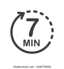 Seven minutes icon. Symbol for product labels. Different uses such as cooking time, cosmetic or chemical application time, waiting time ...