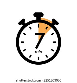 seven minutes stopwatch icon, timer symbol, cooking time, cosmetic or chemical application time, 7 min waiting time vector illustration