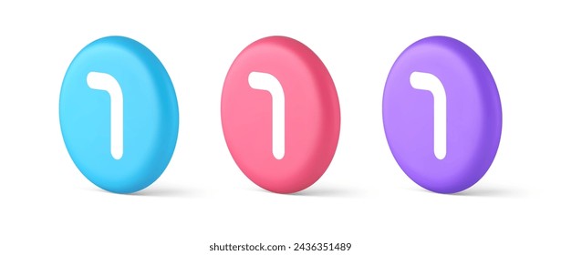 Seven number blue button accounting financial service web application panel 3d realistic blue pink and purple icons. Seventh character finance type internet message texting