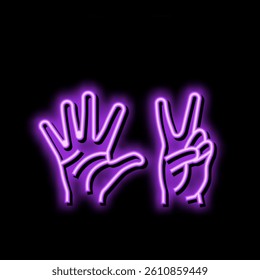 seven number hand gesture neon light sign vector. seven number hand gesture sign. isolated symbol illustration