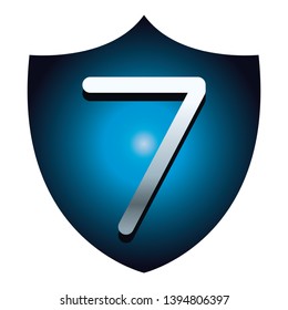 Seven number on blue shield