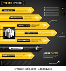 Seven numbered arrows in techno style.