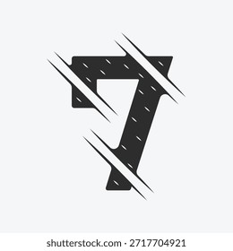 Siete números y efecto de líneas para el número. Número siete líneas con diseño de figura. Efecto de velocidad de número y líneas. Efecto de velocidad de número siete. Ilustración temática de velocidad y flash.