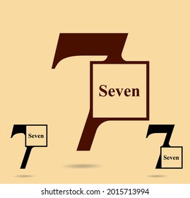 Seven; numeral and word logo for number. Seven letter in box with seven figure logo design. Number names typography design. Serif font design.  Text logo and numeral logo studies for all numbers.