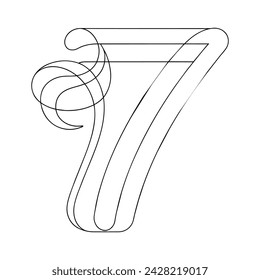 Seven numeric character continuous line art drawing