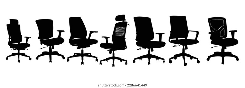 Seven Office chairs silhouettes vector Design.