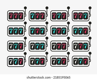 seven on slot machine vector illustration set