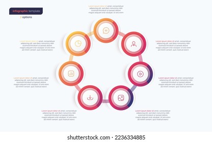 Plantilla de diseño gráfico de siete opciones de círculo. Ilustración vectorial.