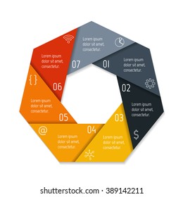 Seven options infographic banner. Isolated polygonal workflow layout. Number banner template for diagram, presentation or chart. 7 parts progress steps for tutorial. Business concept sequence banner.