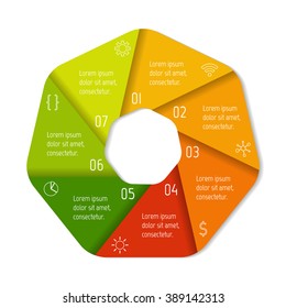 Seven options infographic banner. Isolated polygonal workflow layout. Number banner template for diagram, presentation or chart. 7 parts progress steps for tutorial. Business concept sequence banner.