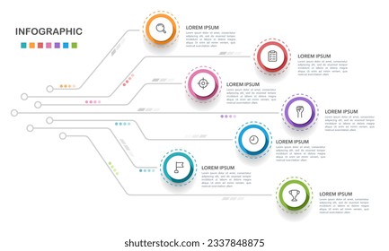 Seven options infographic digital line template. Business presentation. Data, Information, Technology. Vector illustration.