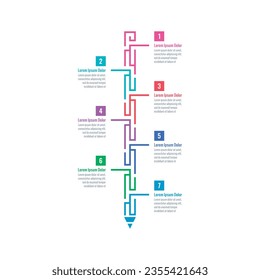 seven options infographic template. business, education, annual report, magazine information template. pen infographic template