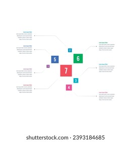 seven options infographic template. business, industry, annual report, education, magazine, internet infographic template. colorful squares infographic template